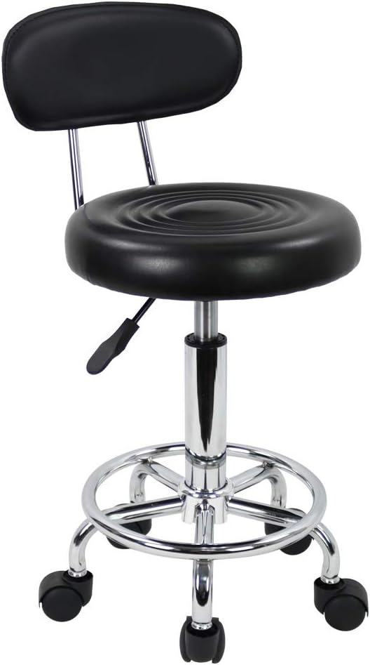 KKTONER PU Leather Modern Rolling Stool with Low Back Height Adjustable Work Salon Drafting Swivel Task Chair with Footrest (Black)